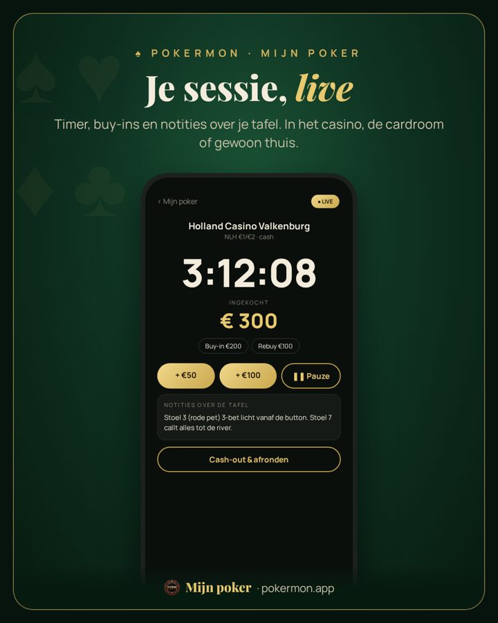 Je sessie, live — scherm van Mijn poker