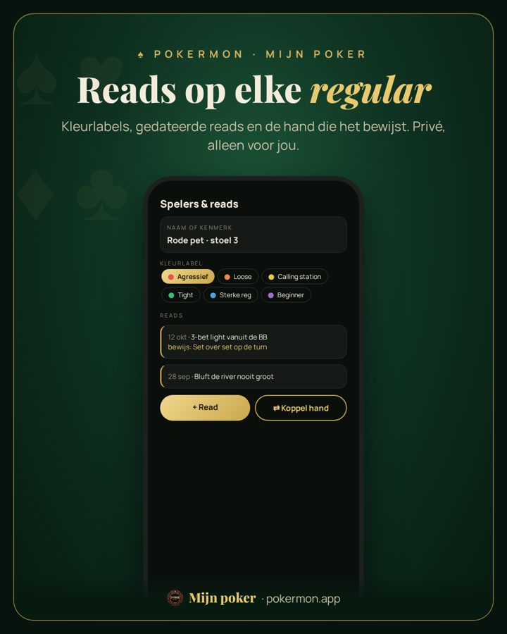 Reads op elke regular — scherm van Mijn poker