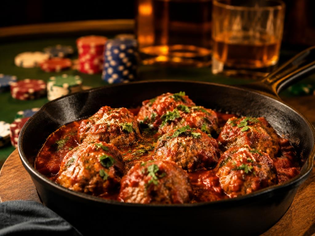 Gehaktballetjes in tomatensaus (All-In Meatballs) — catering voor poker- en casinoavond