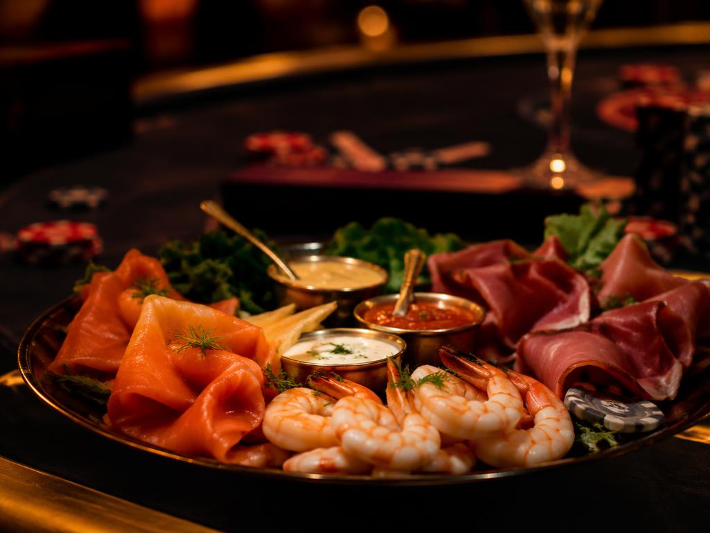 Luxe vis- en vleesplateau (Royal Flush Platter) — catering voor poker- en casinoavond